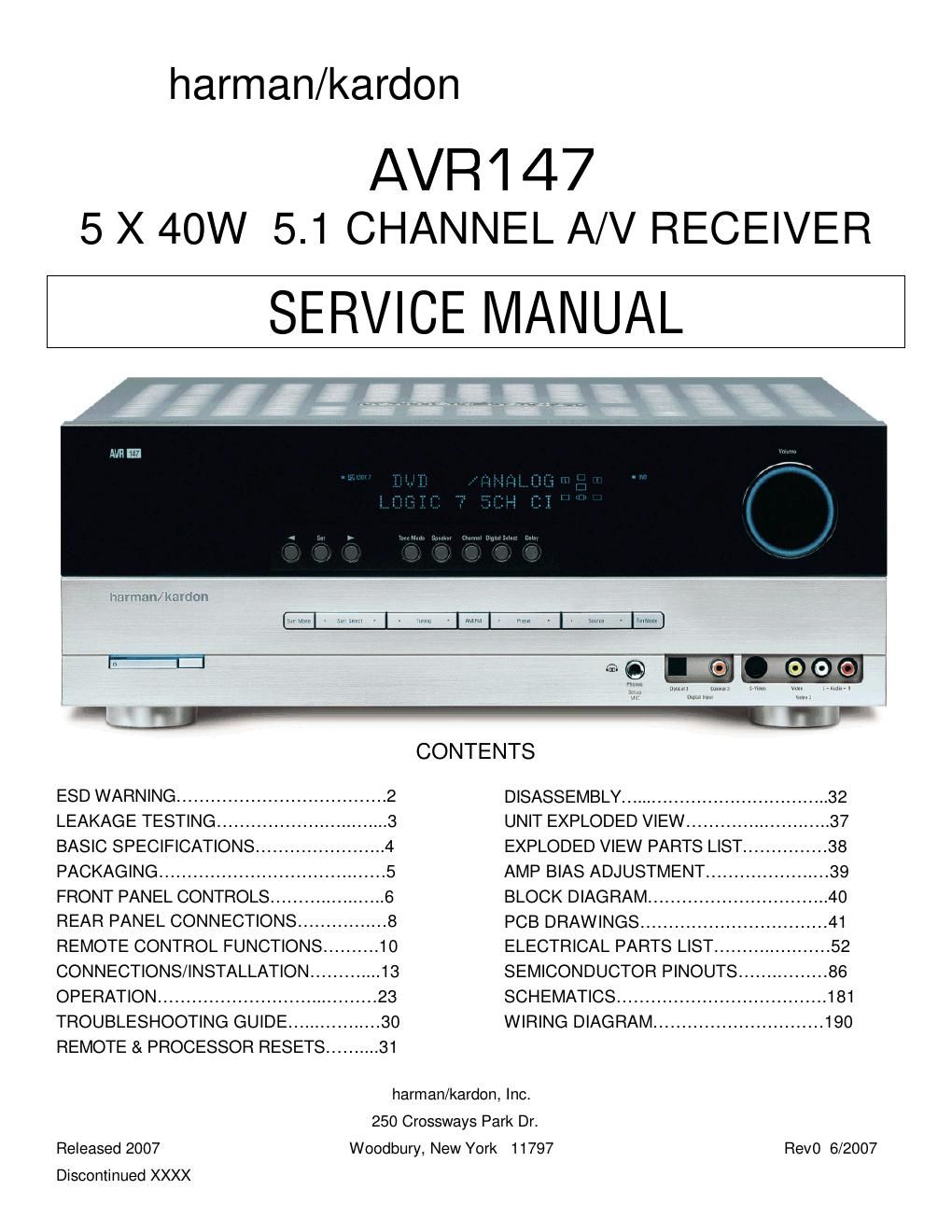 harman kardon avr 147 service manual