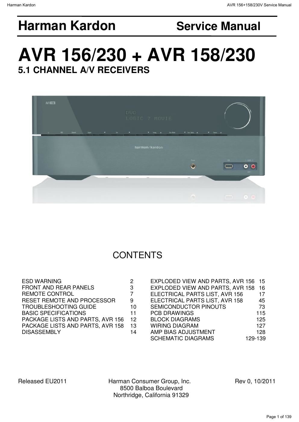 harman kardon avr 156 158 230