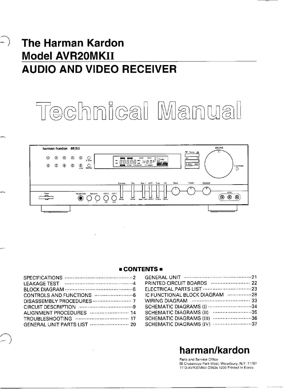 harman kardon avr 20 mk2 service manual