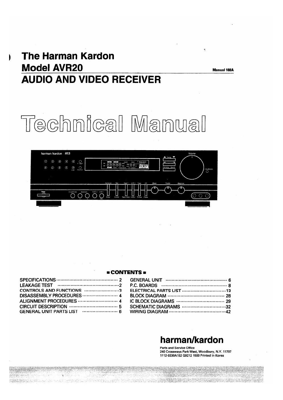 harman kardon avr 20 rec service manual