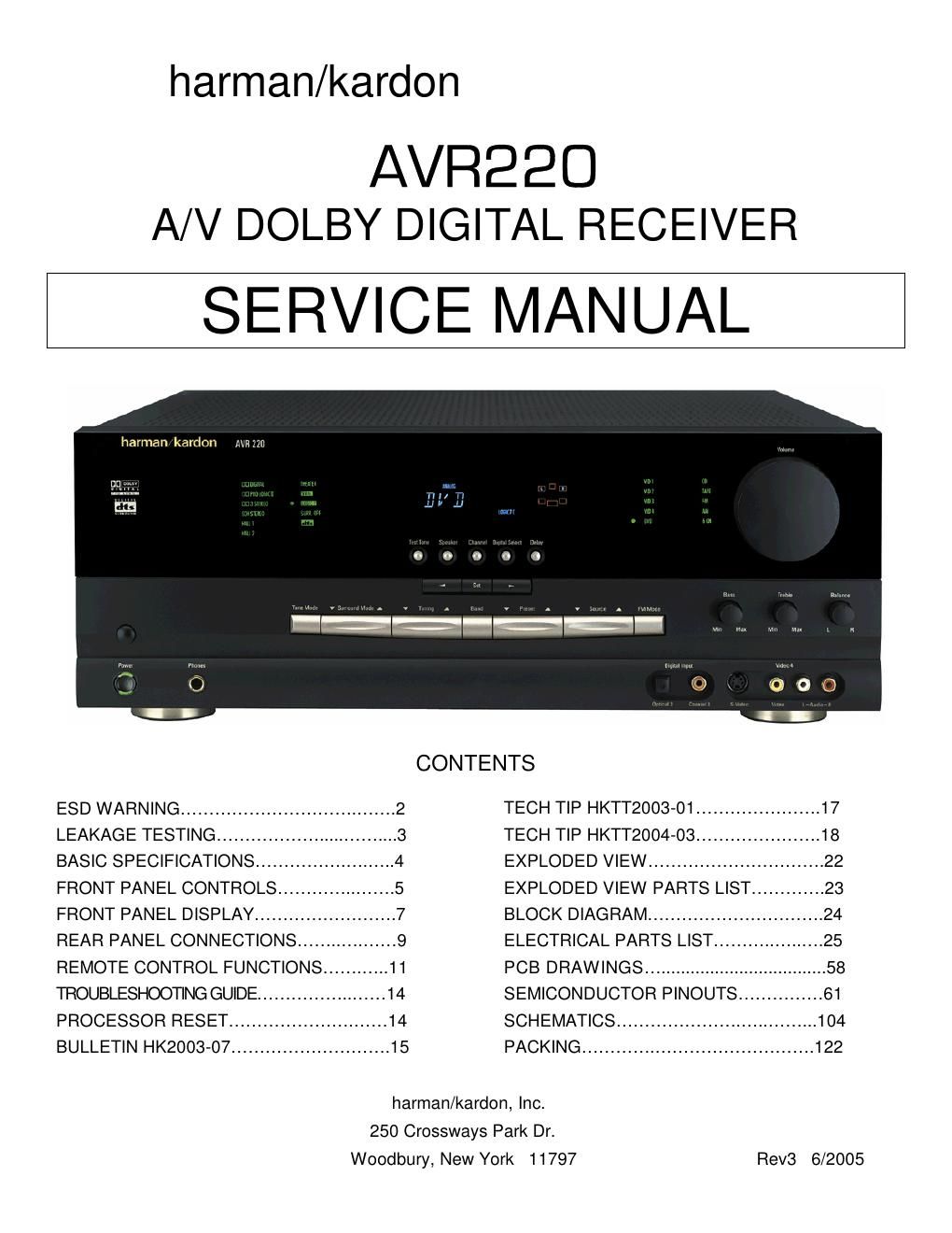 harman kardon avr 220 service manual