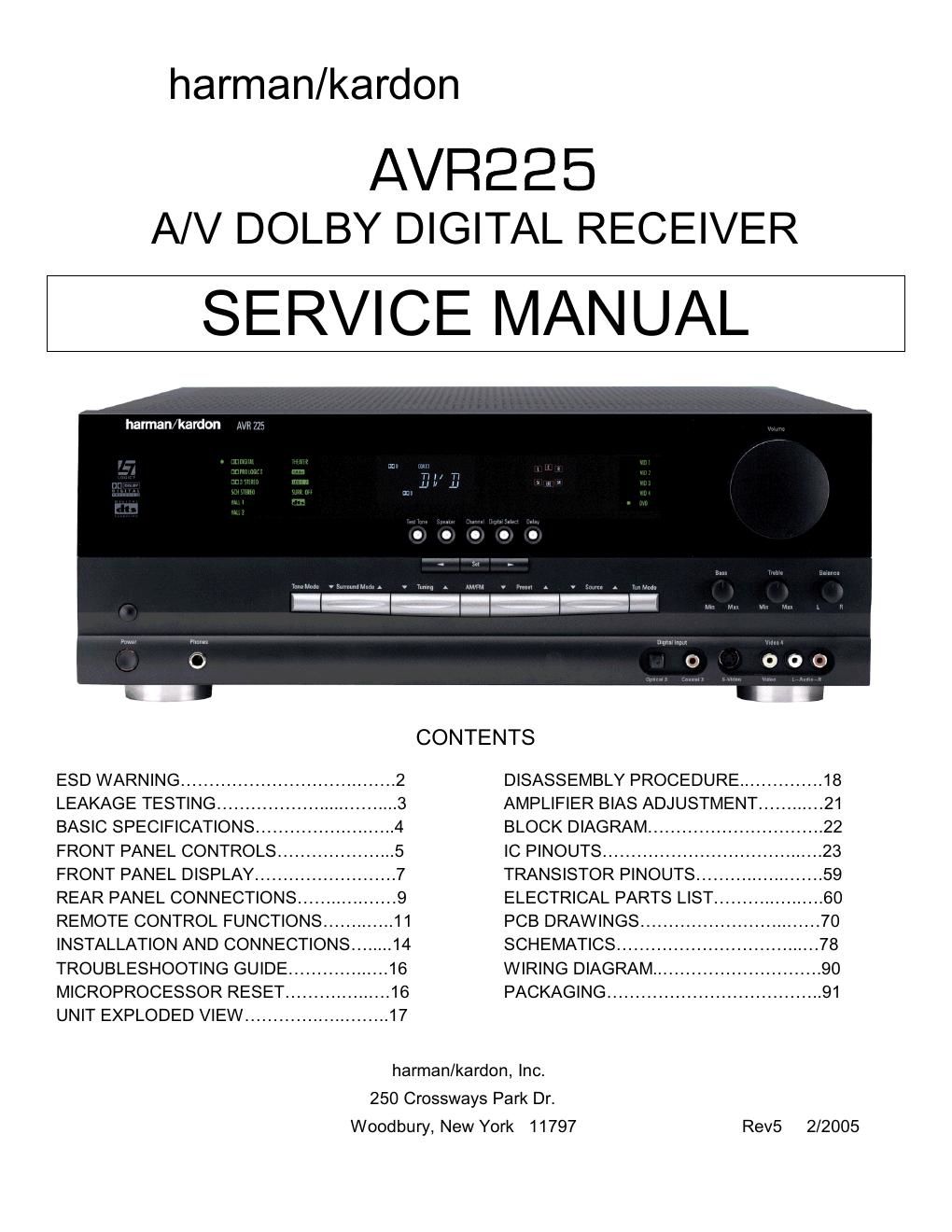 harman kardon avr 225 service manual