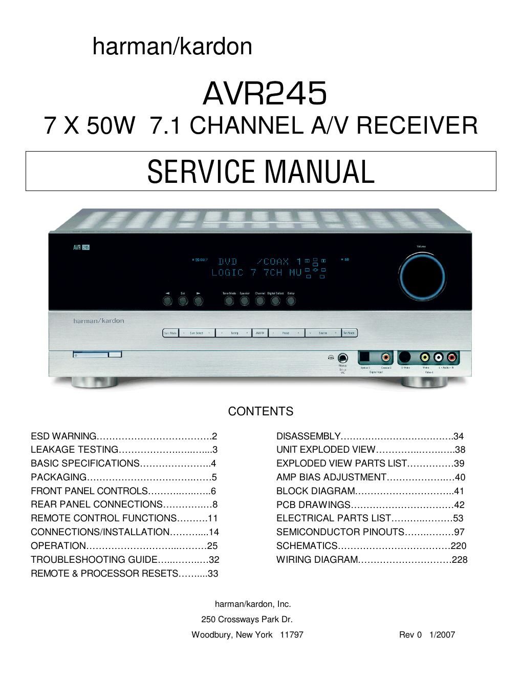 harman kardon avr 245 service manual