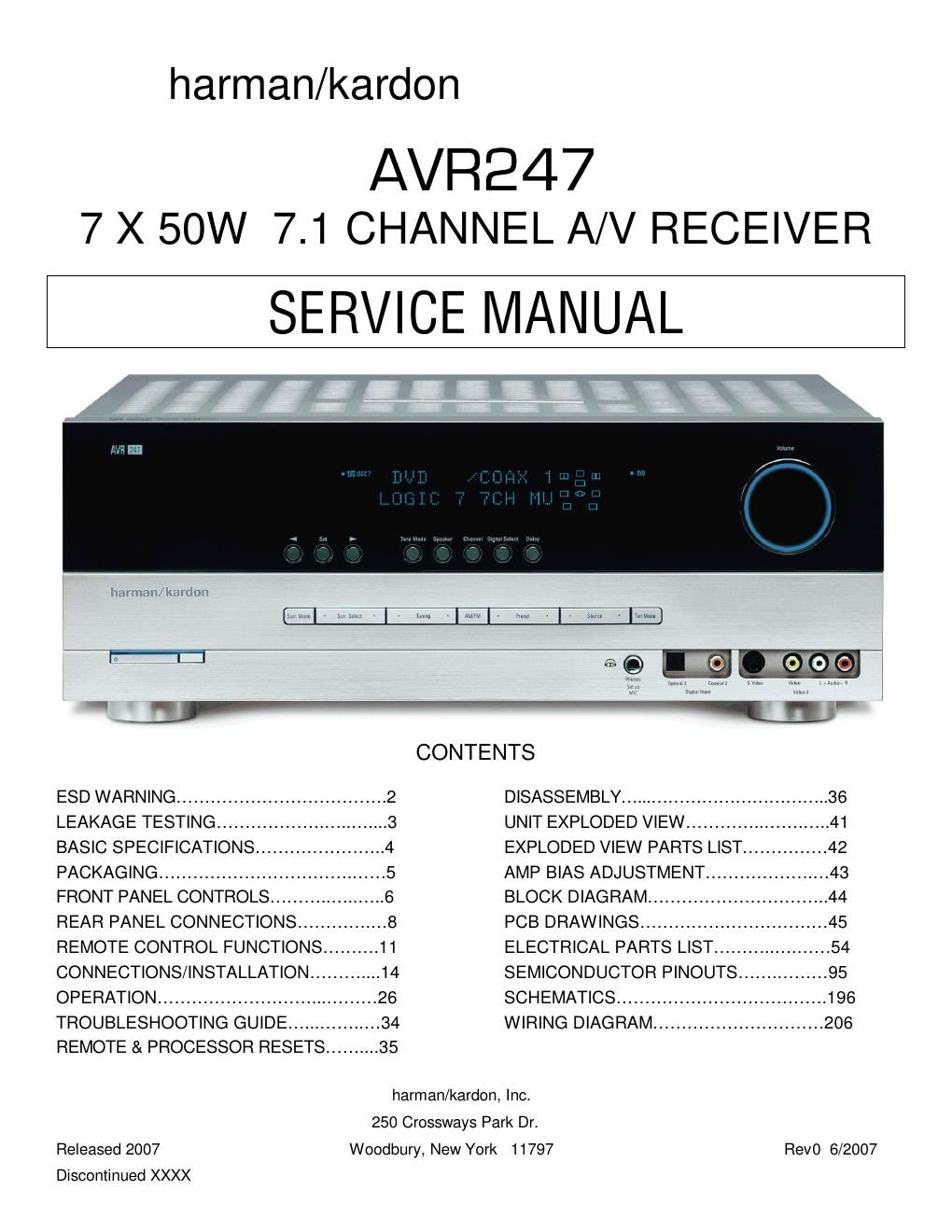 harman kardon avr 247 service manual