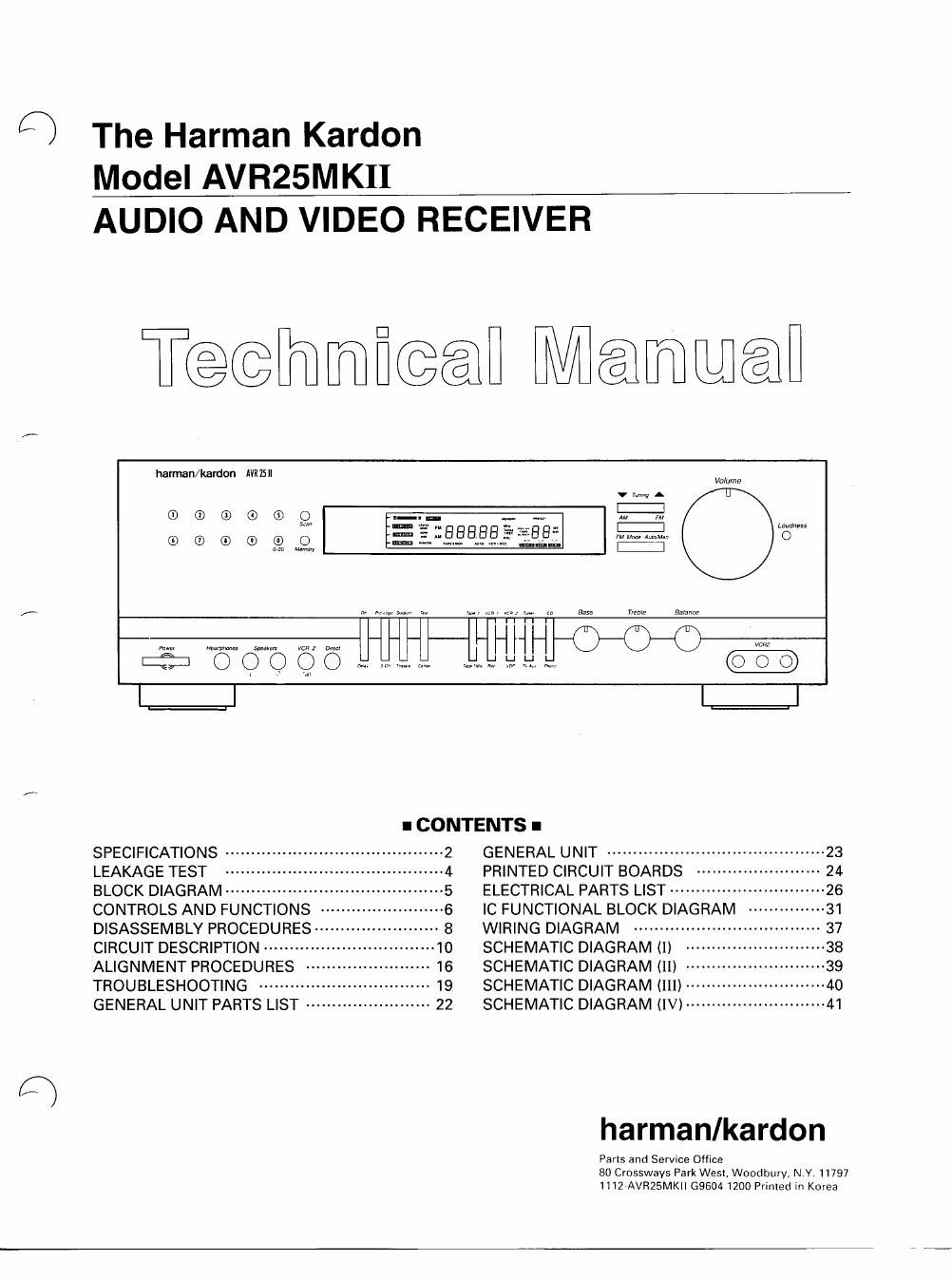 harman kardon avr 25 mk2 service manual