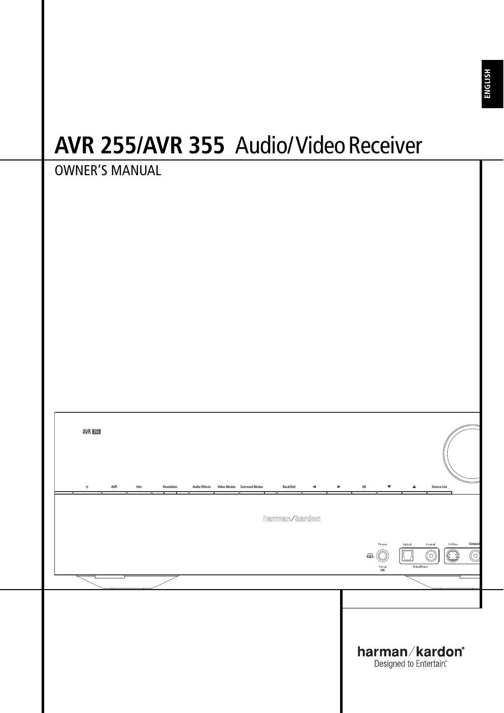 harman kardon avr 255 355 owners manual