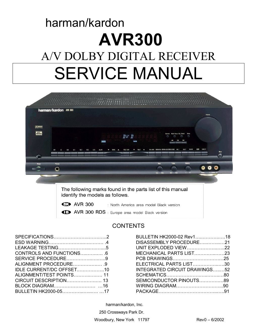 harman kardon avr 300 service manual