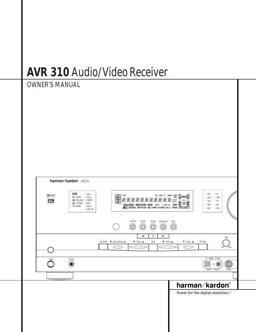 harman kardon avr 310 owners manual