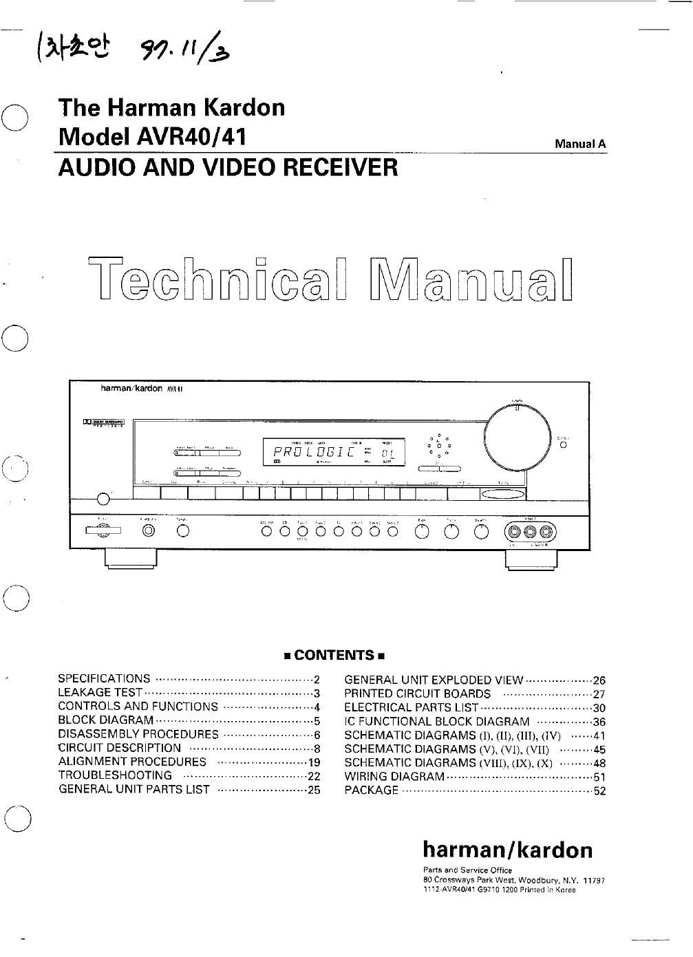 harman kardon avr 40 41 service manual