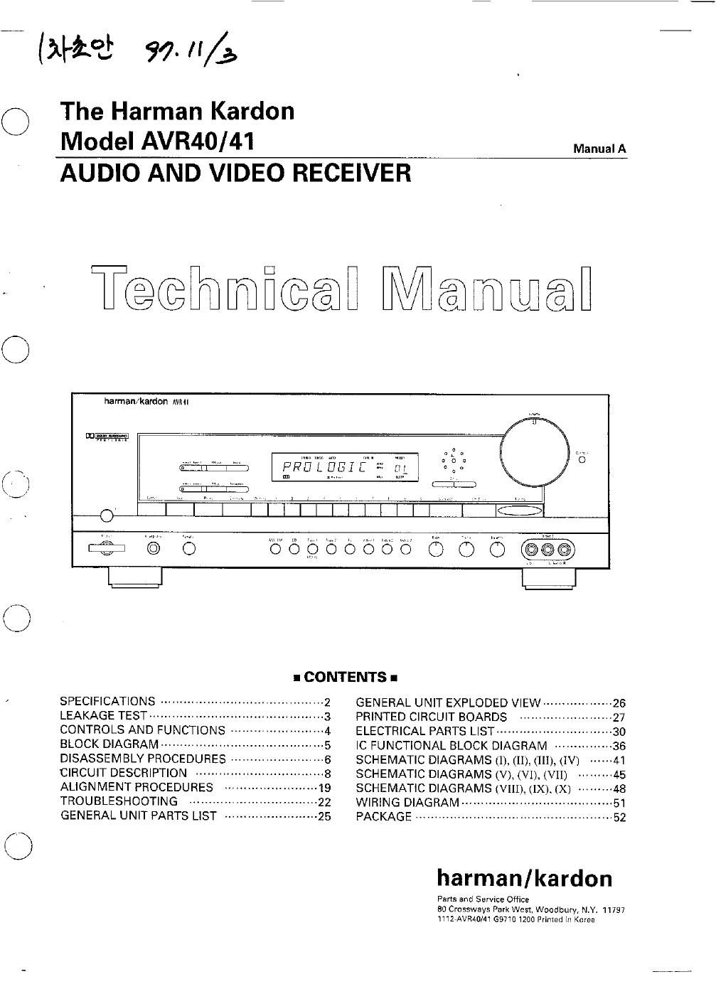 harman kardon avr 40 41 service manual