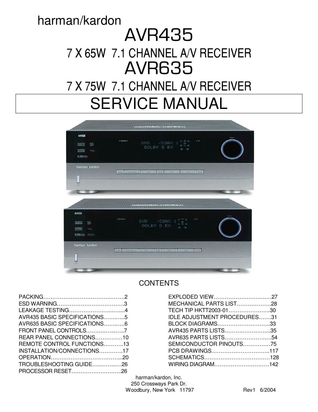 harman kardon avr 435 635 service manual