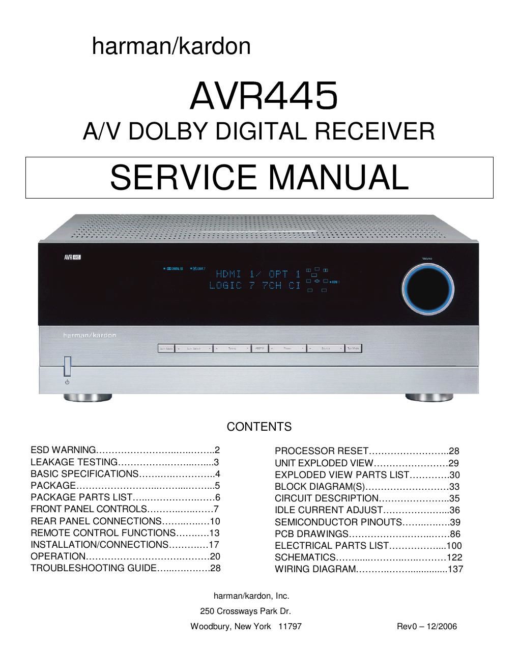 harman kardon avr 445 service manual