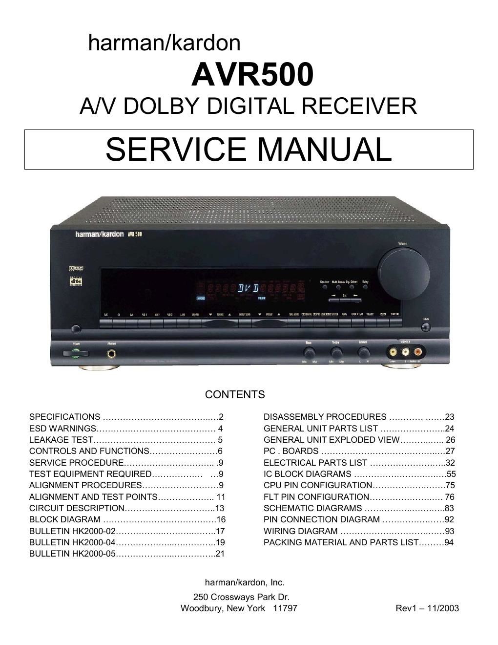 harman kardon avr 500 service manual