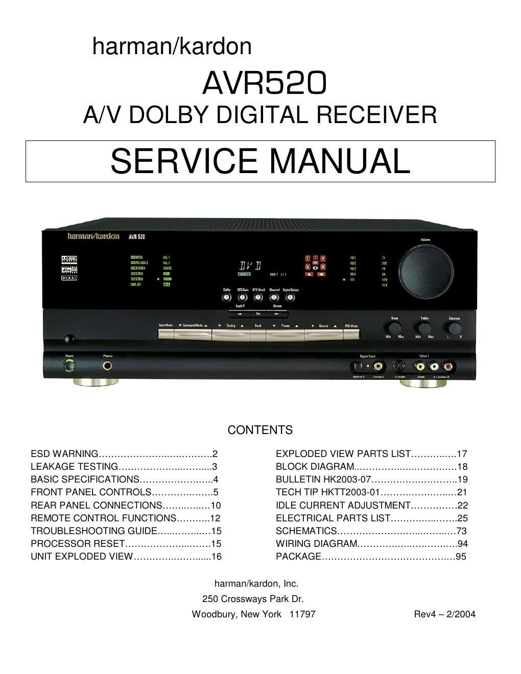 harman kardon avr 520 service manual