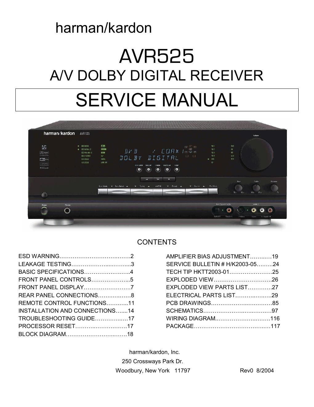 harman kardon avr 525 service manual