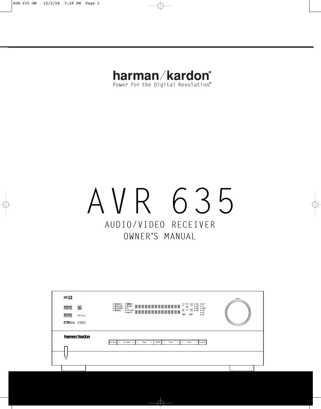 harman kardon avr 635 owners manual