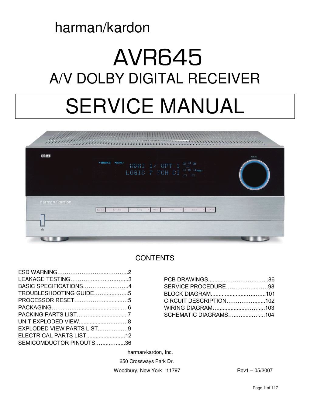 harman kardon avr 645 service manual