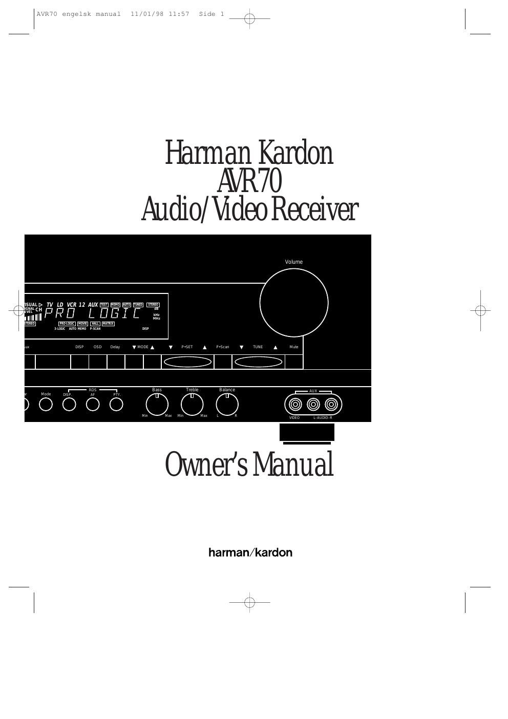 harman kardon avr 70 owners manual