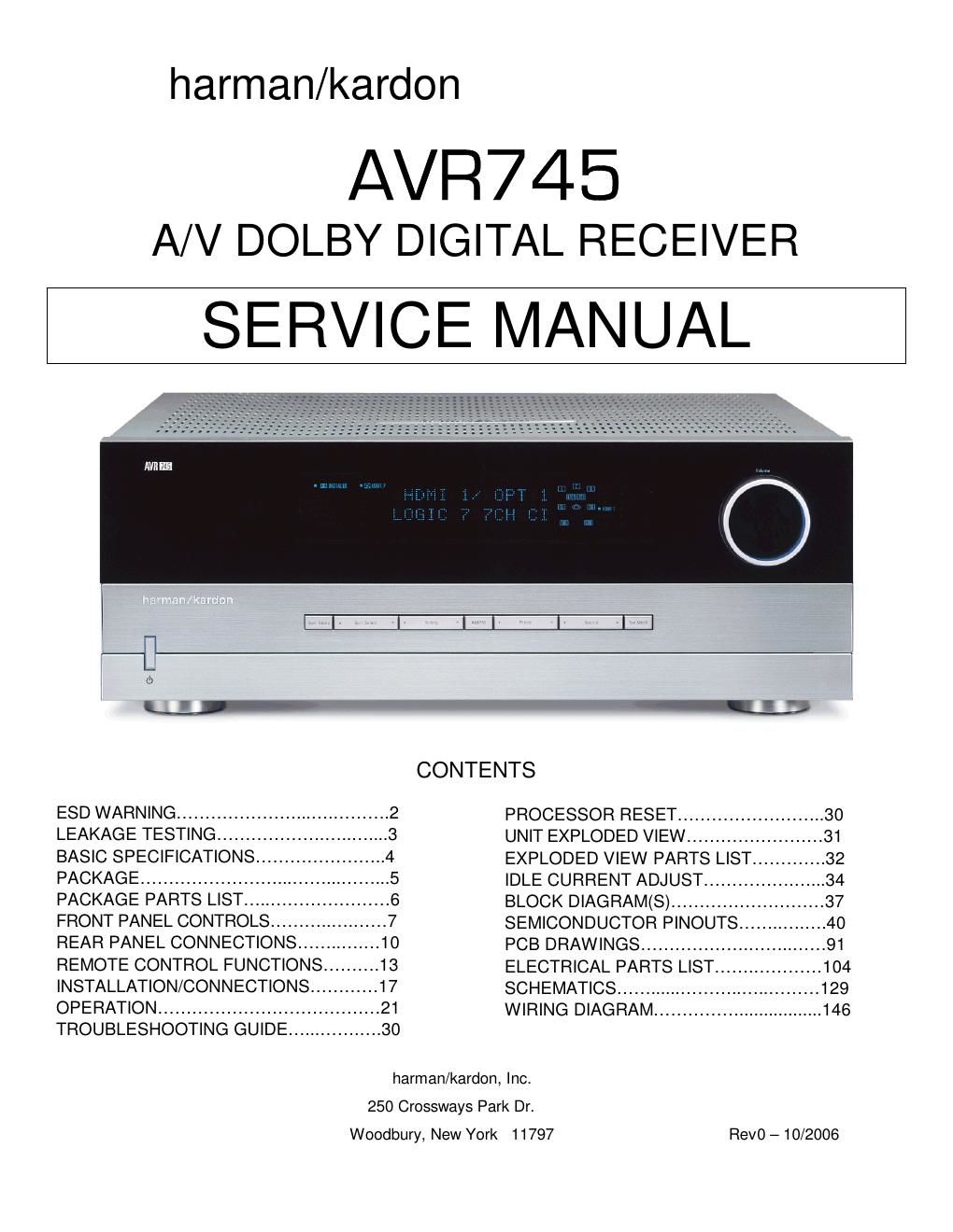 harman kardon avr 745 service manual