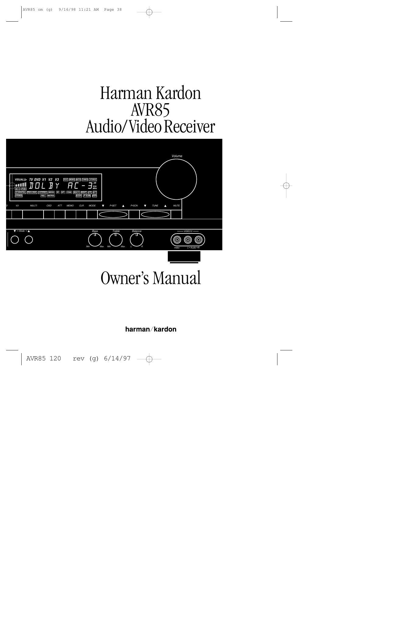 harman kardon avr 85 owners manual