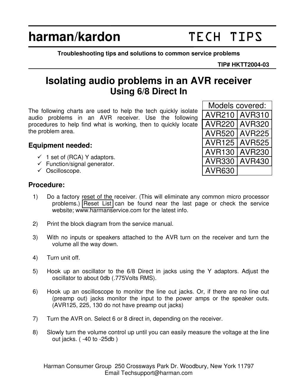 harman kardon avr receiver diagnosis