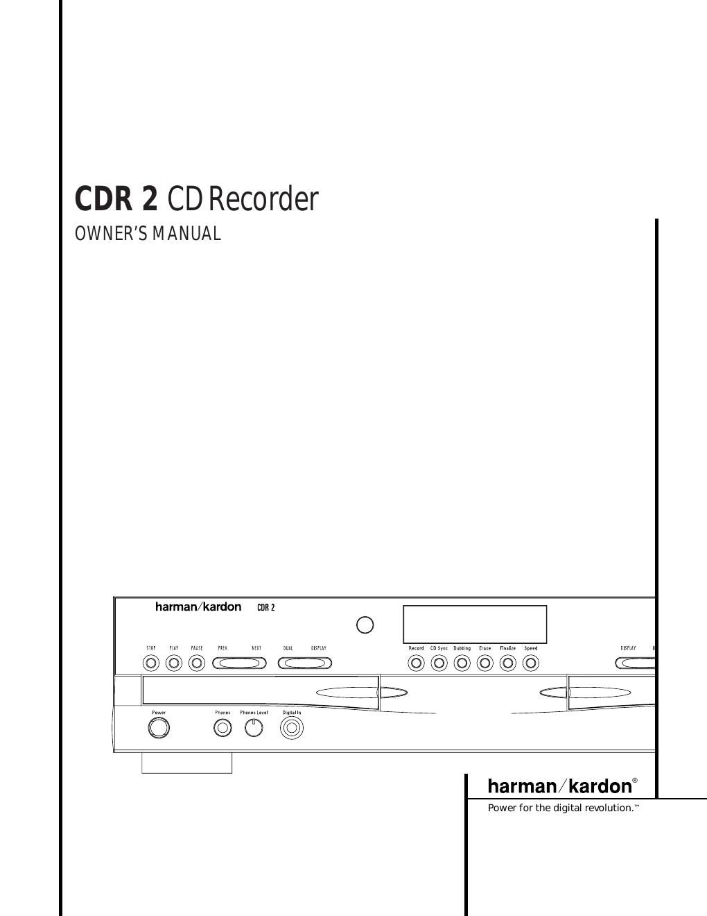 harman kardon cdr 2 owners manual