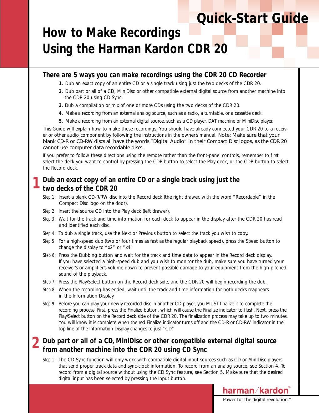 harman kardon cdr 20 owners manual