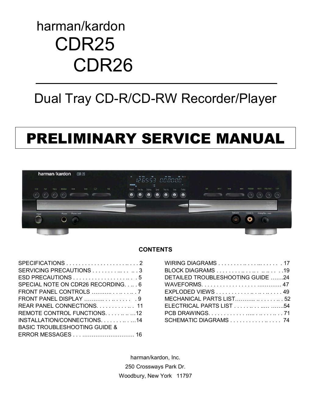 harman kardon cdr 25 26 service manual