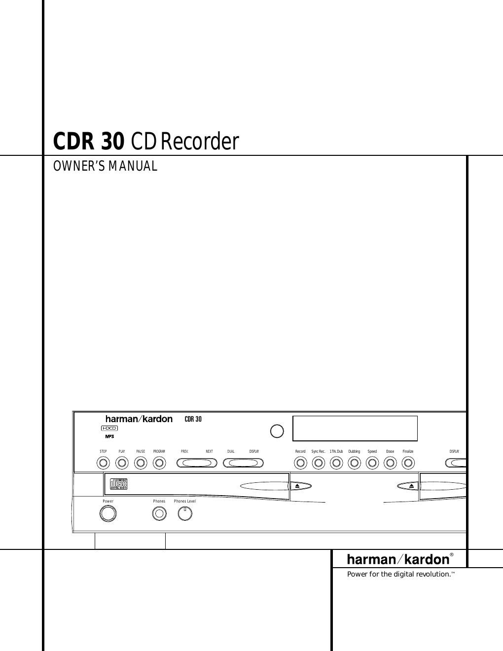 harman kardon cdr 30 owners manual