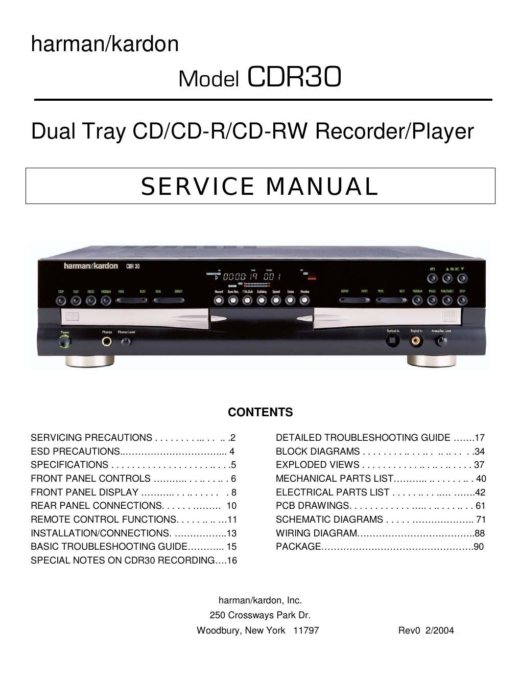 harman kardon cdr 30 service manual