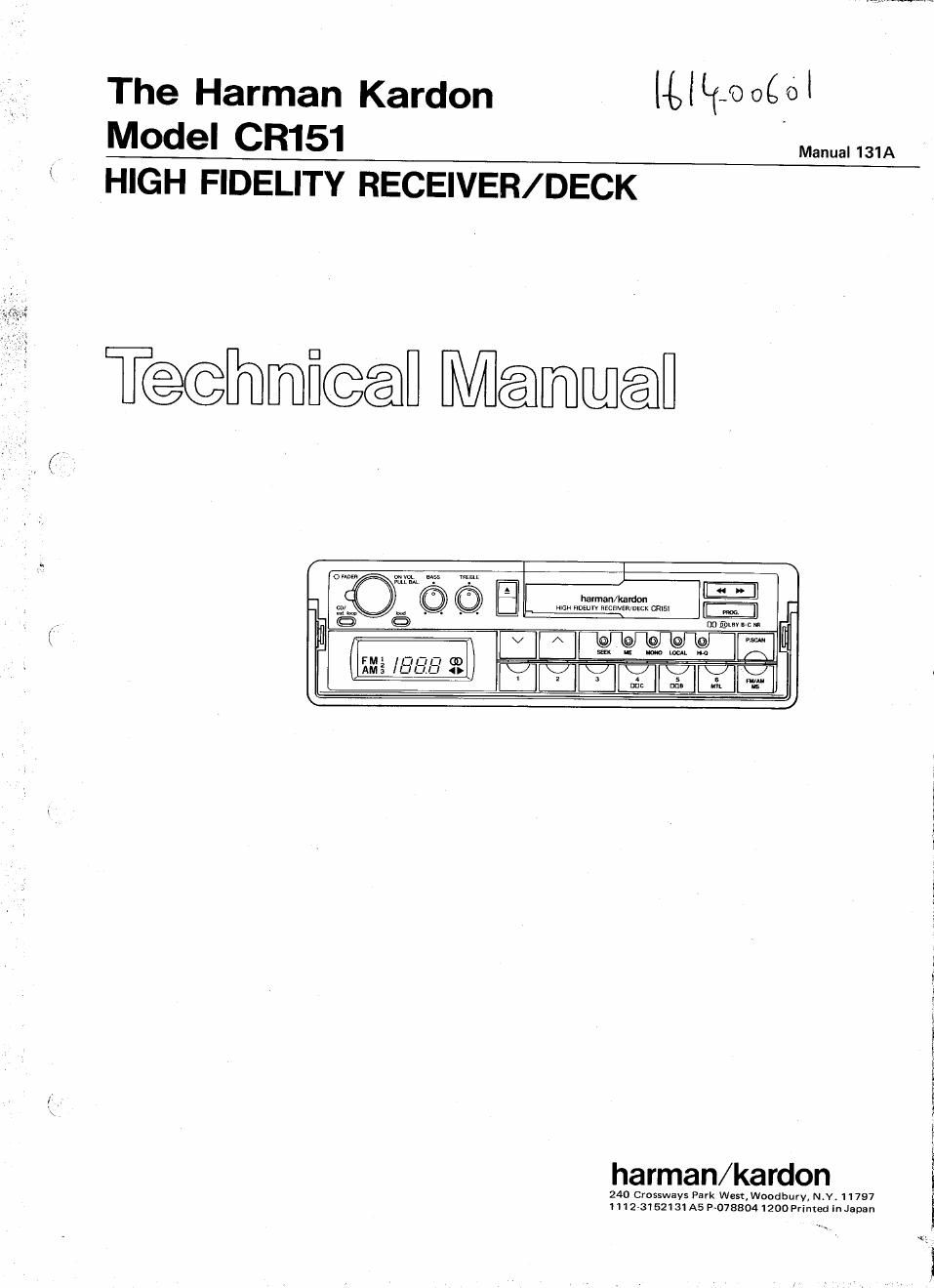 harman kardon cr 151 service manual