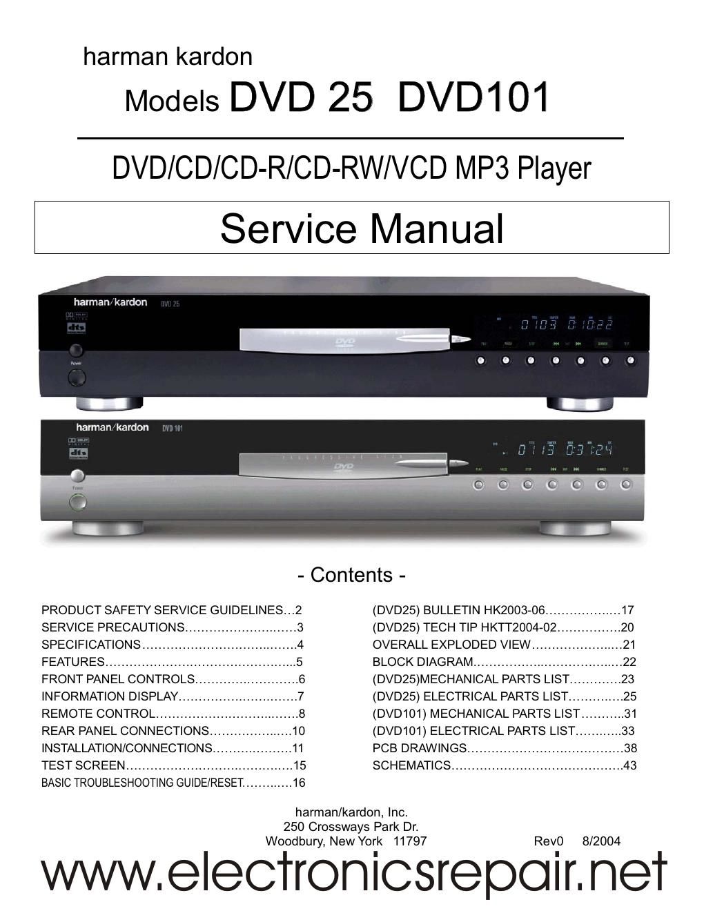 harman kardon dvd 25 101 service manual