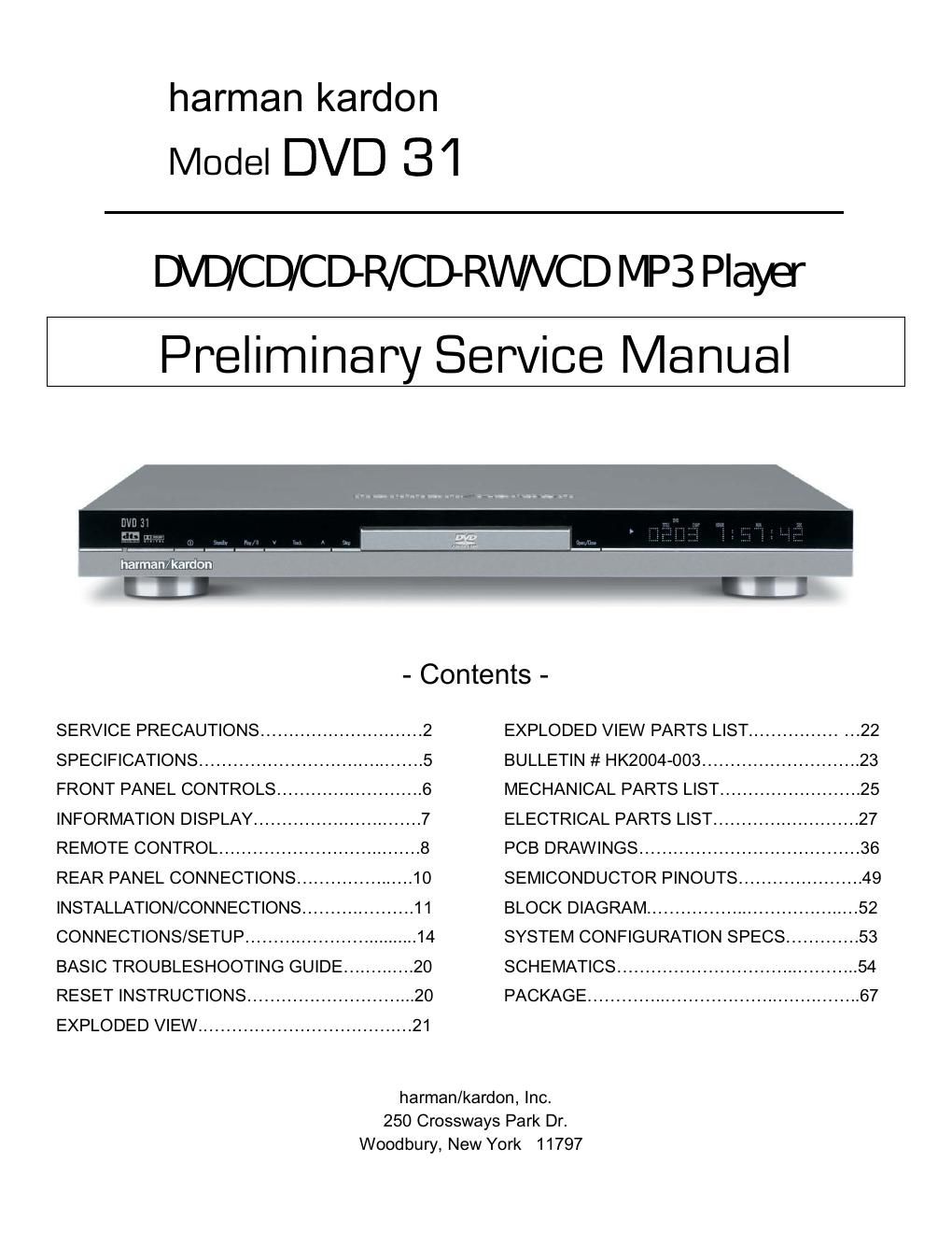 harman kardon dvd 31 service manual