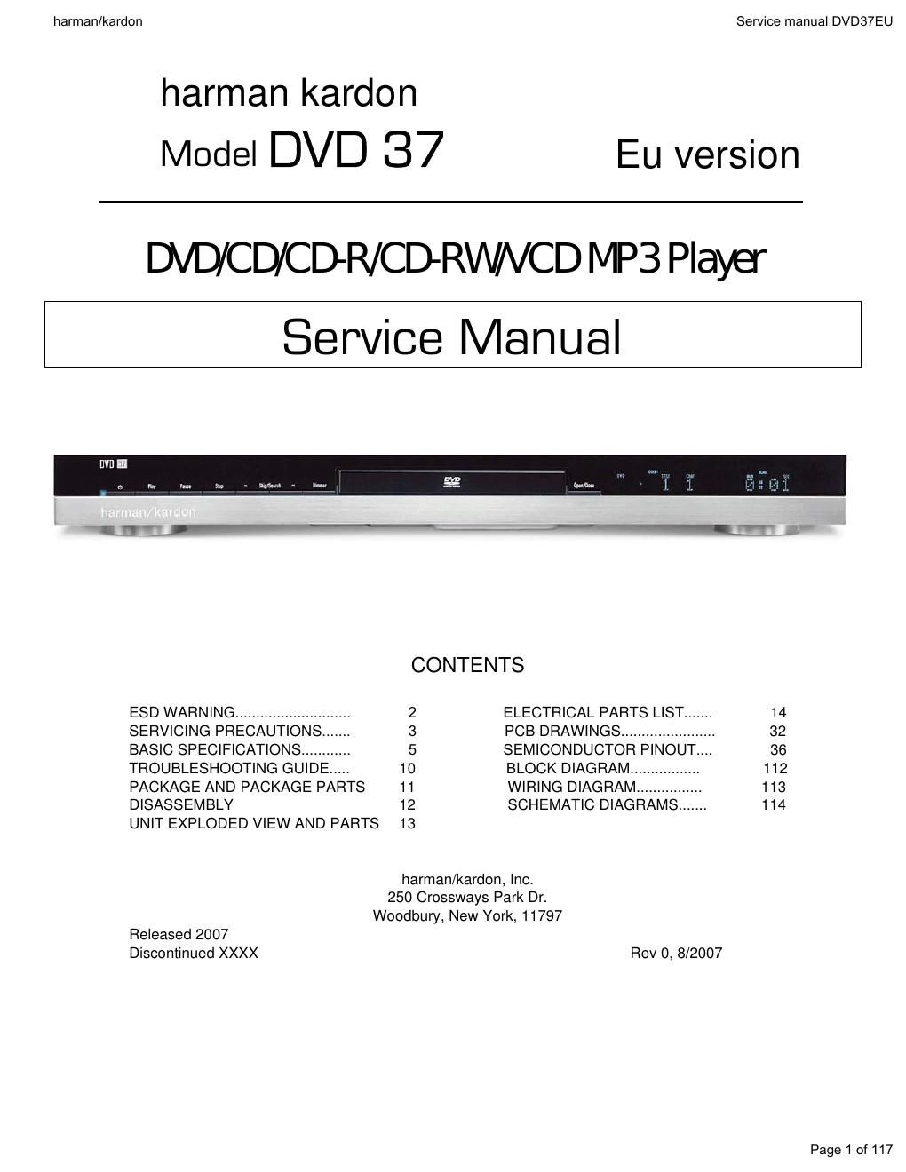 harman kardon dvd 37 230 service manual