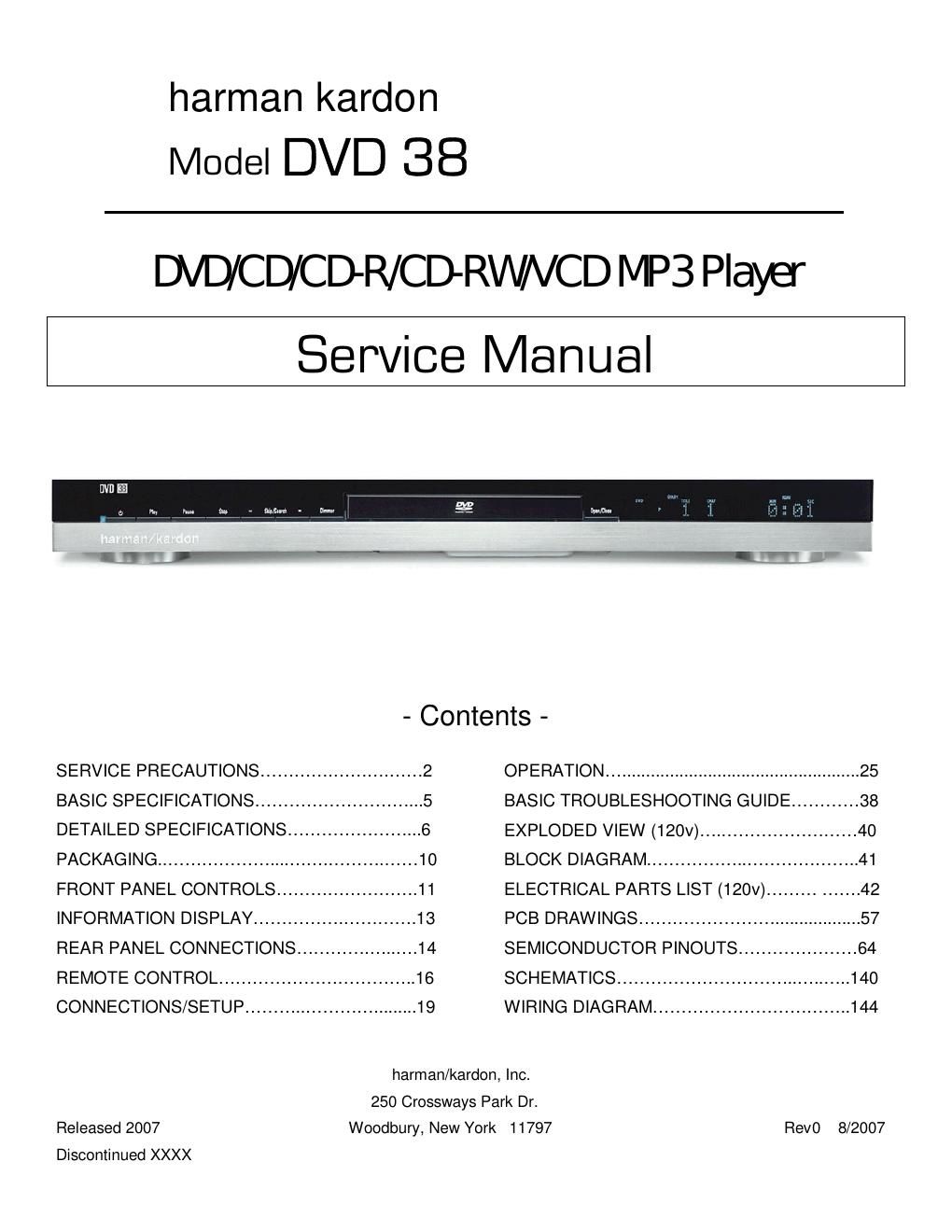 harman kardon dvd 38 service manual