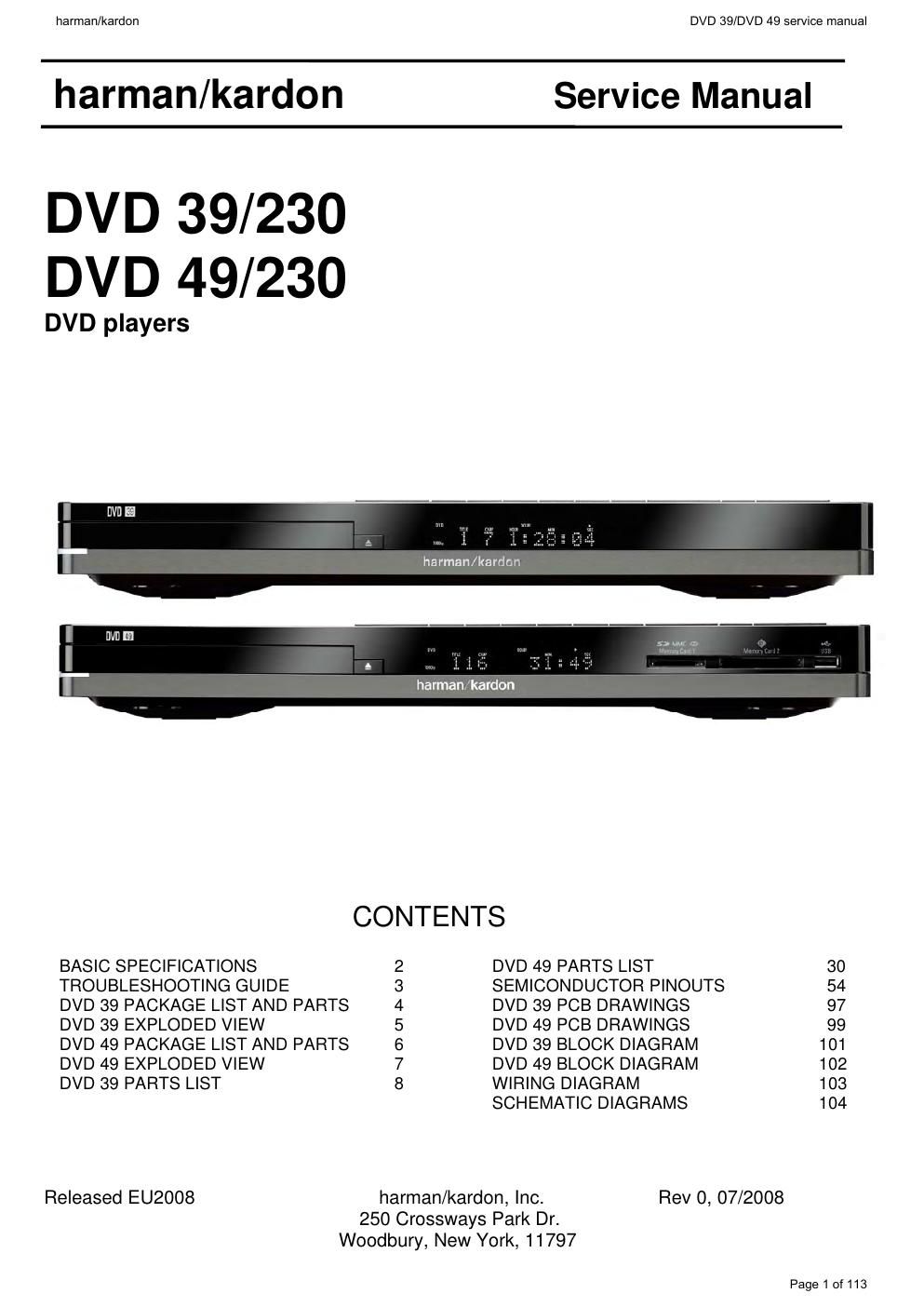 harman kardon dvd 39 49 230 service manual