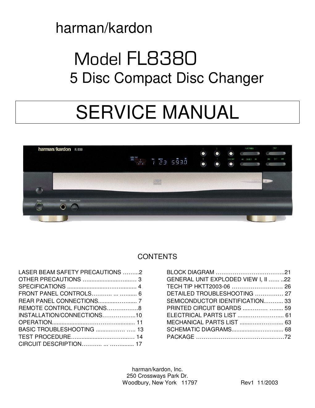 harman kardon fl 8380 service manual