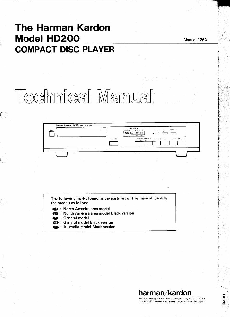 harman kardon hd 200 service manual