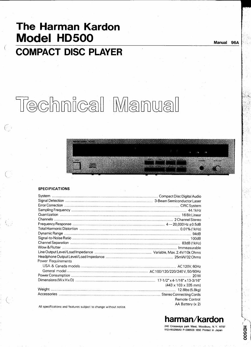 harman kardon hd 500 service manual