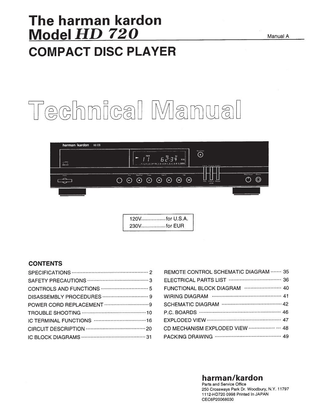 harman kardon hd 720 service manual