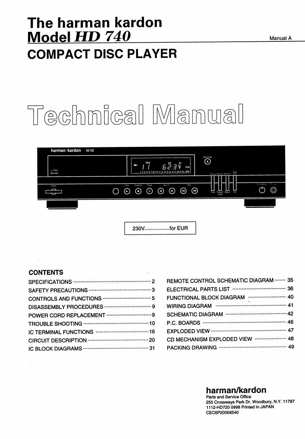 harman kardon hd 740 service manual