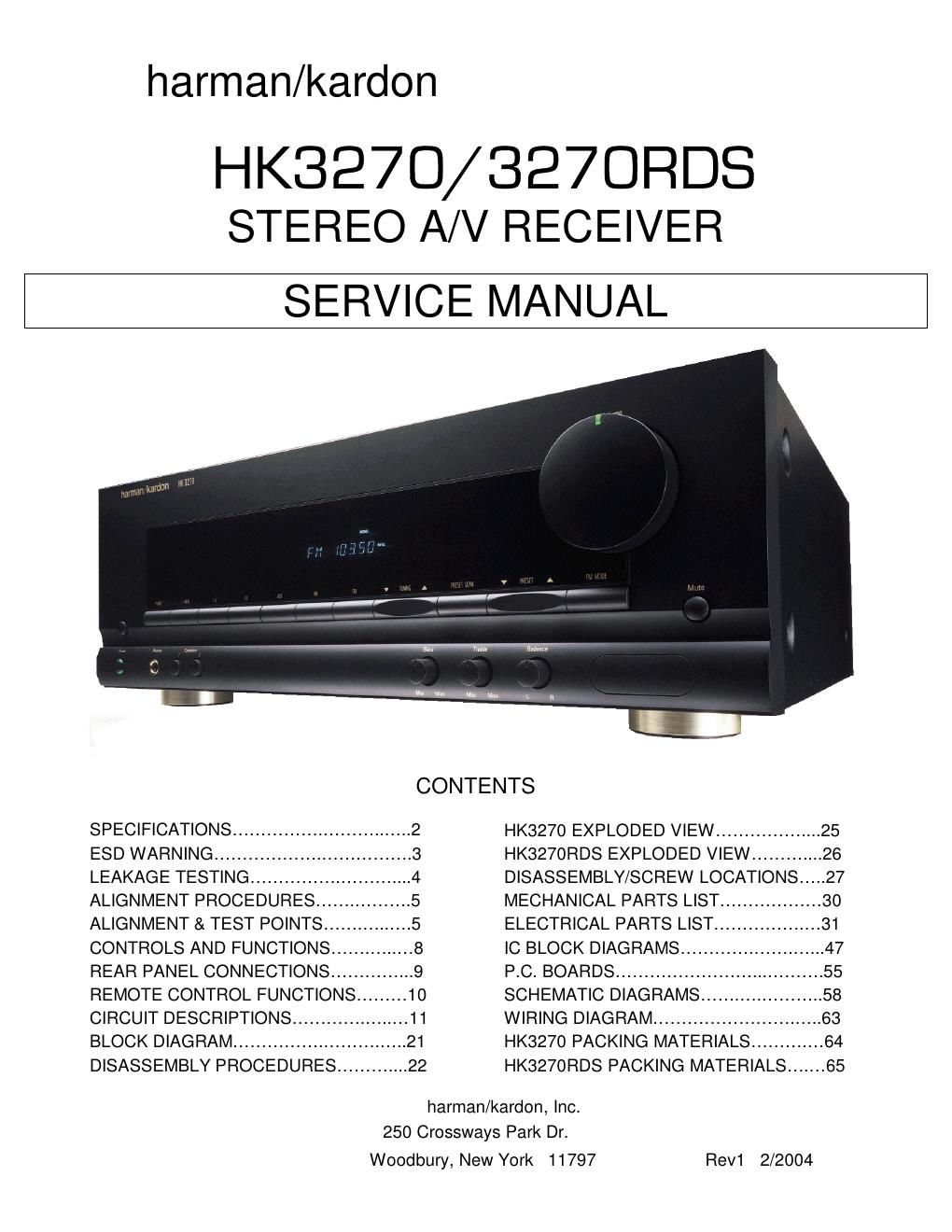 harman kardon hk 3270 rds service manual