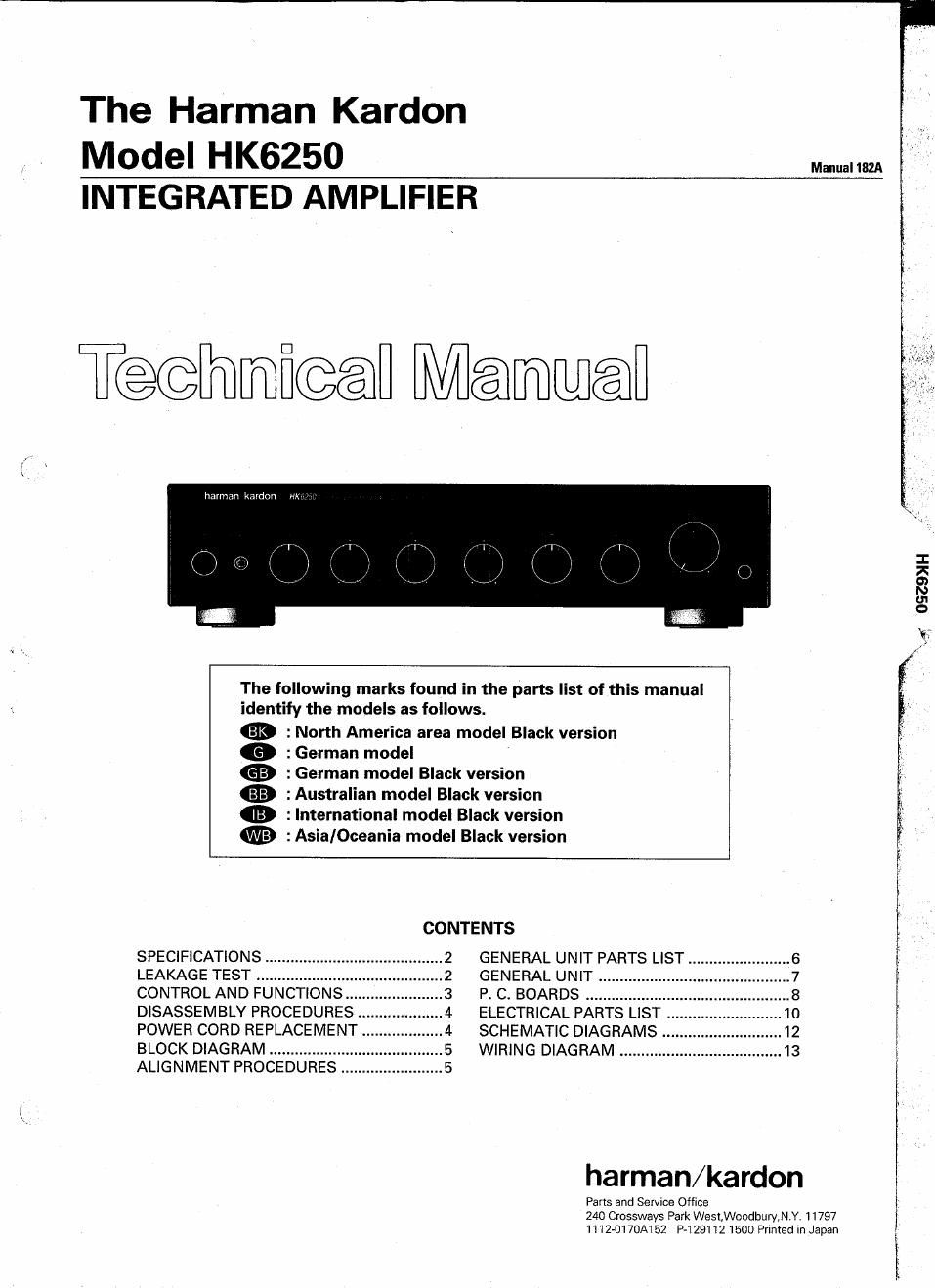 harman kardon hk 6250 service manual