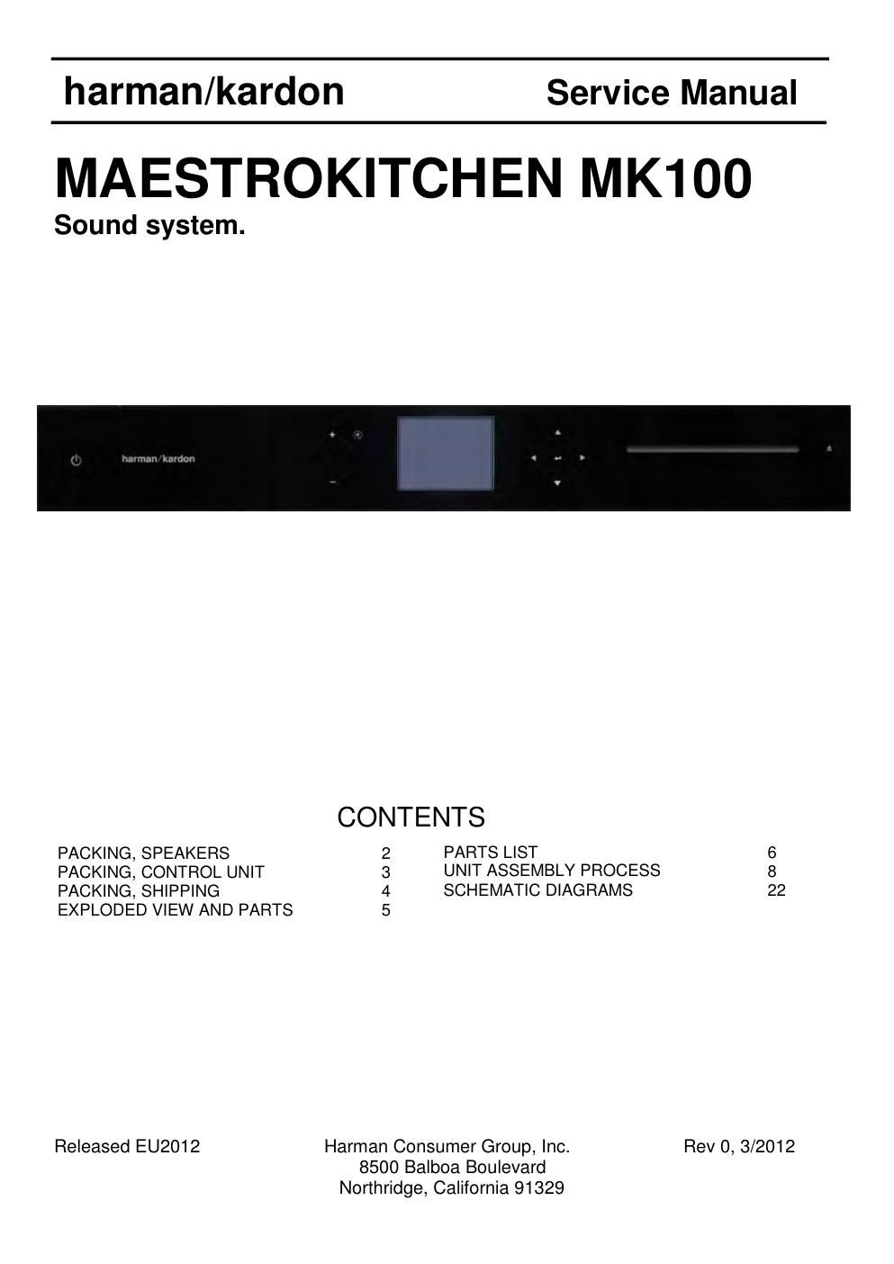 harman kardon maestrokitchen mk100 service manual