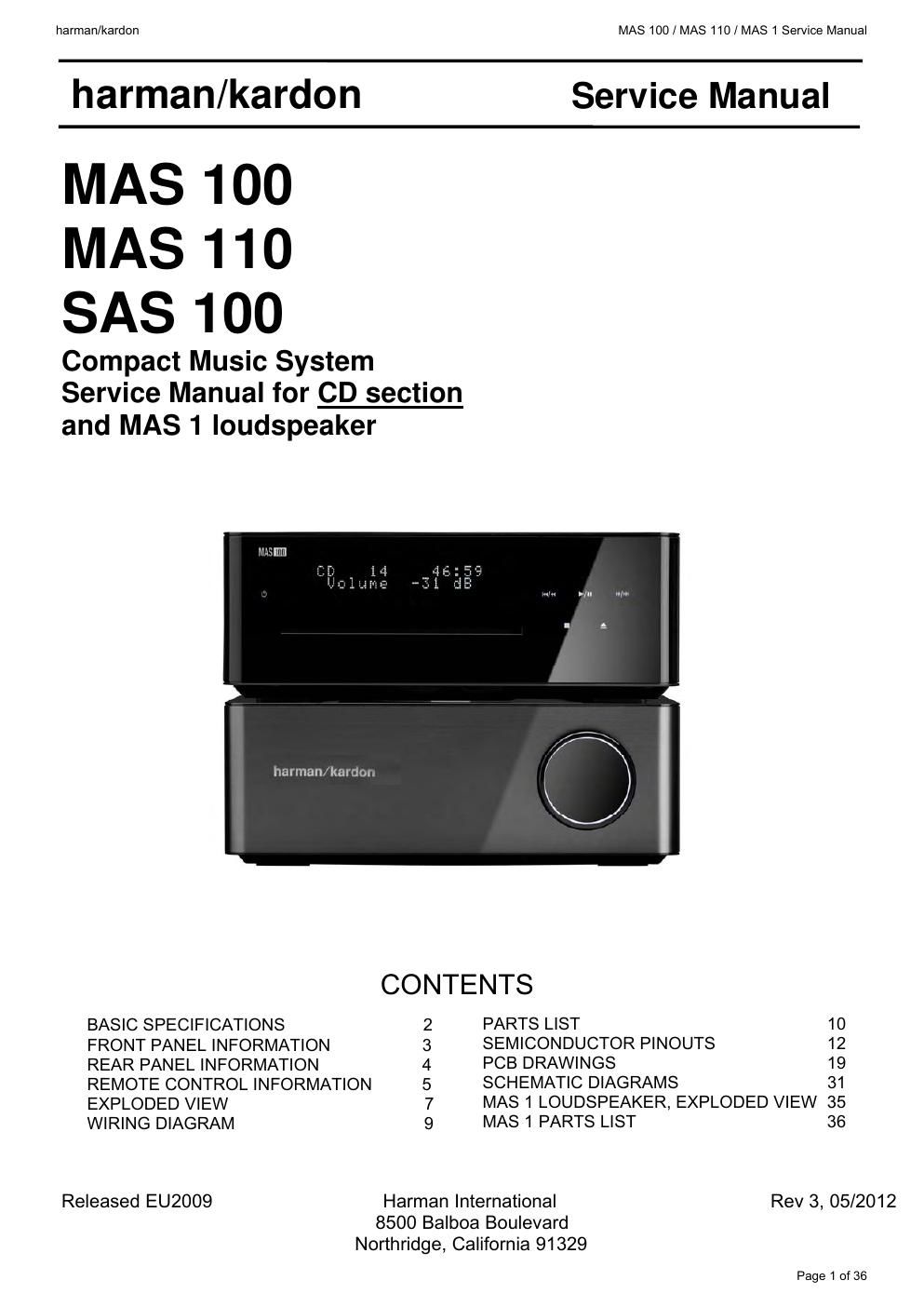 harman kardon mas 100 110 sas 100 service manual