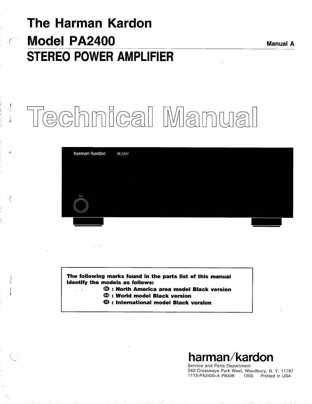 harman kardon pa 2400 service manual