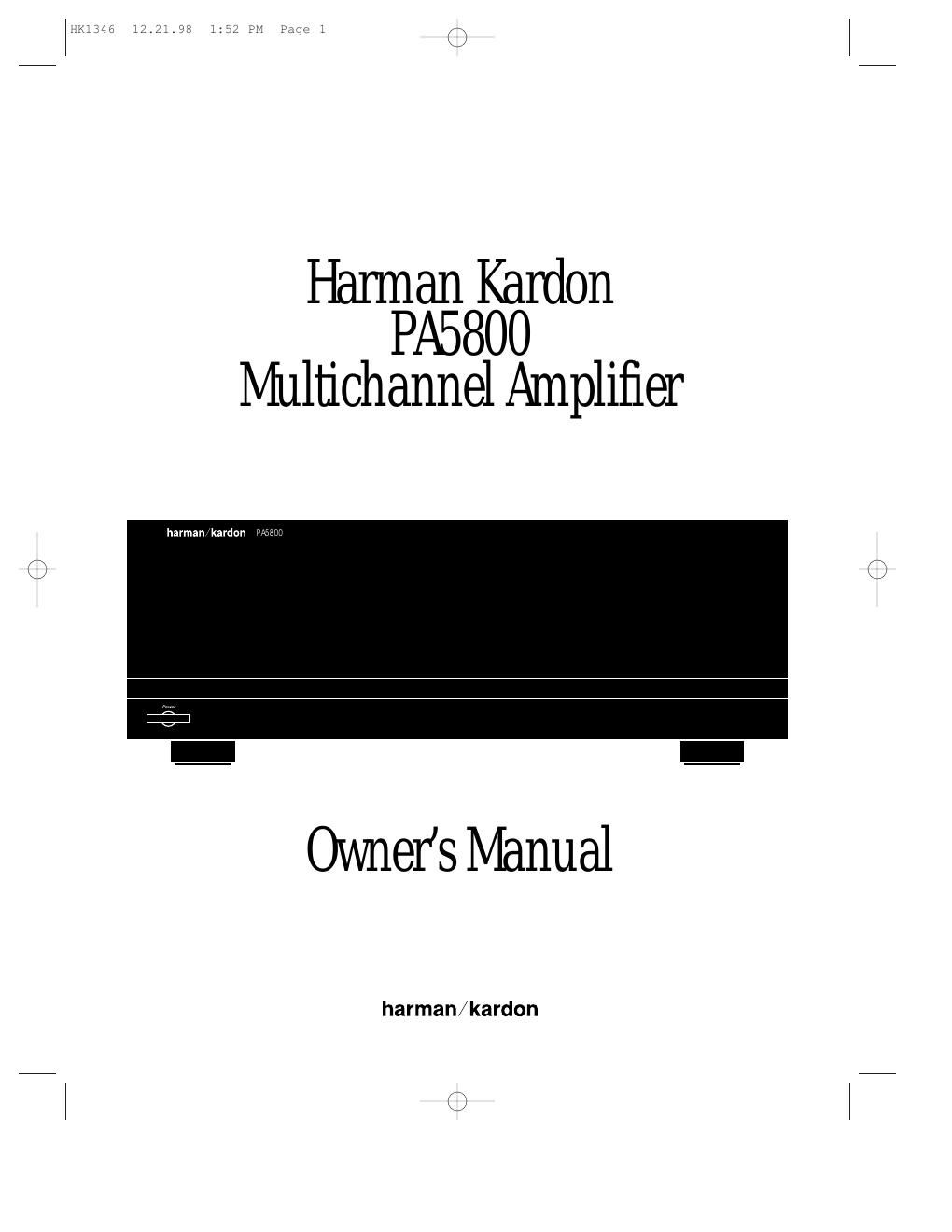 harman kardon pa 5800 owners manual