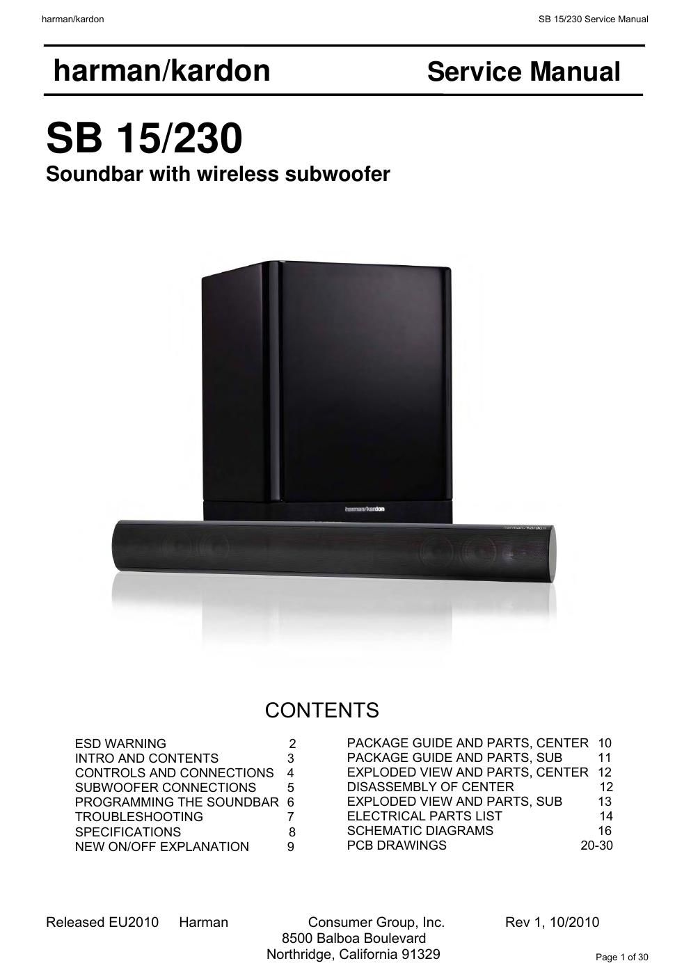 harman kardon sb 15 230 service manual