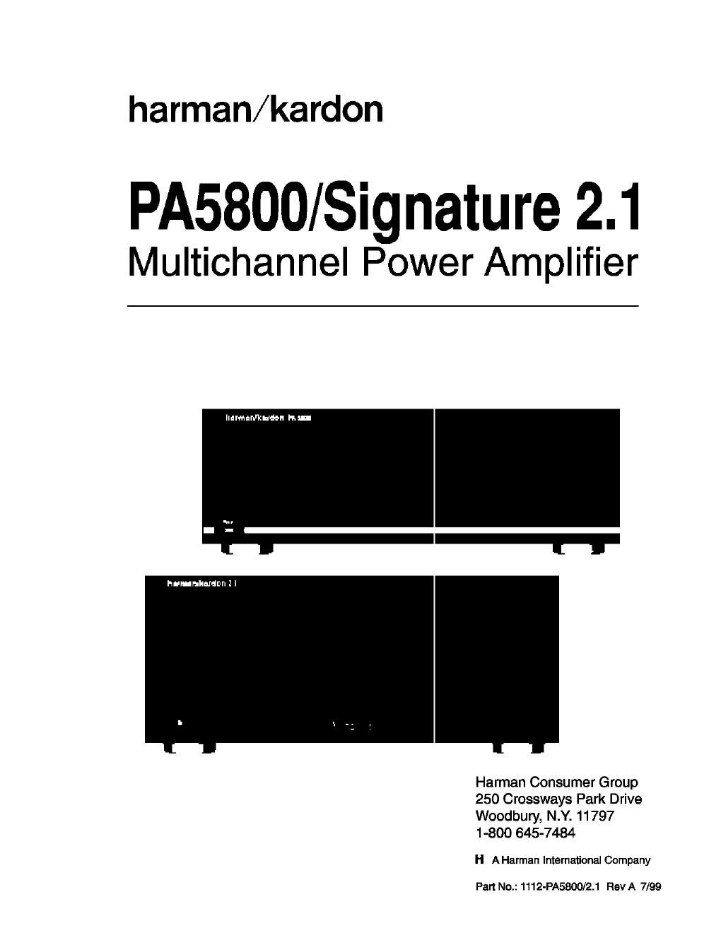 harman kardon signature 2 1 pa5800 owners manual