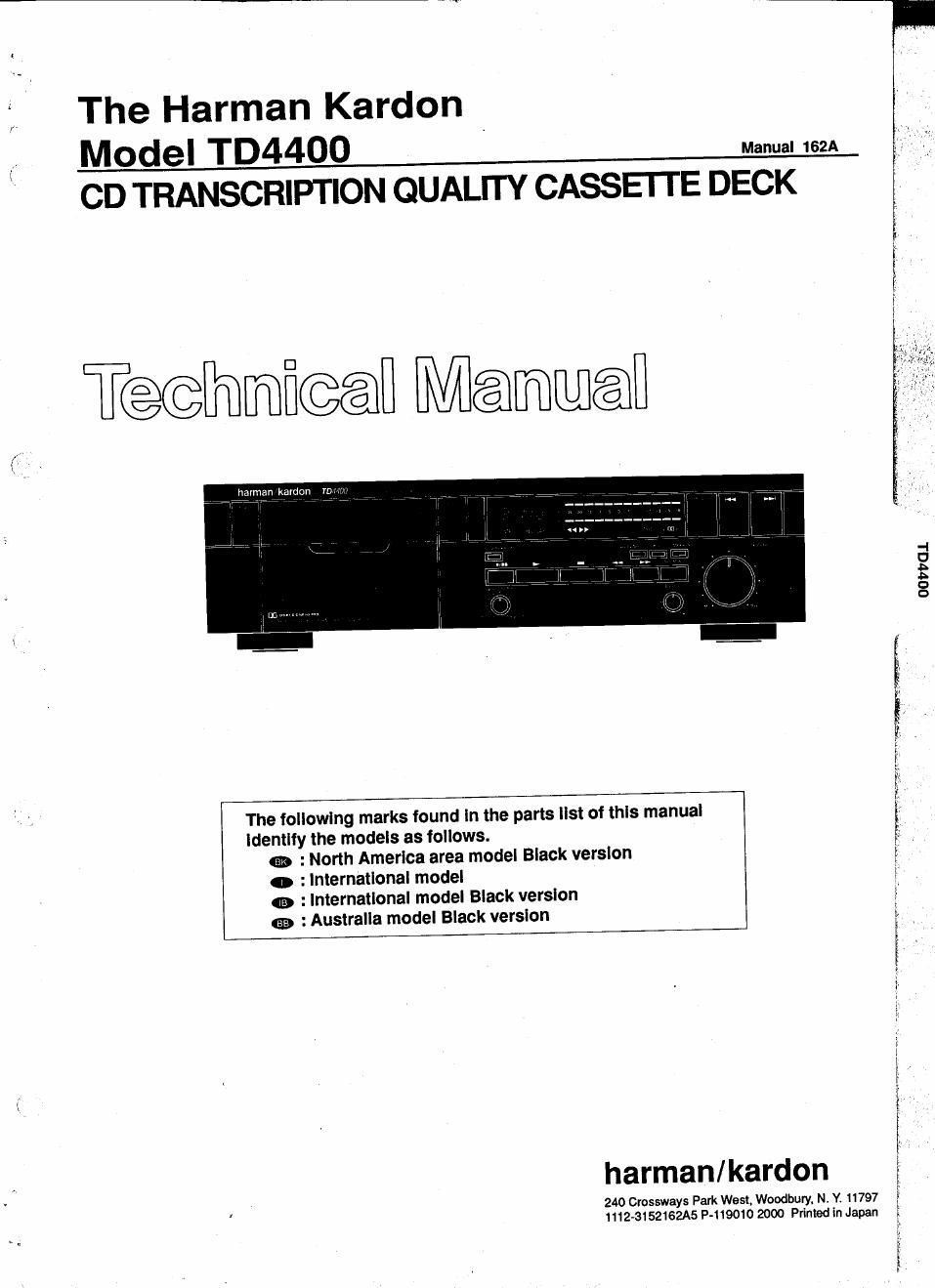 harman kardon td 4400 service manual